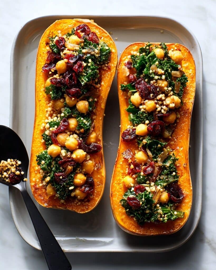 Stuffed Butternut Squash with Quinoa, Kale, Cranberries, and Pumpkin Seeds Recipe