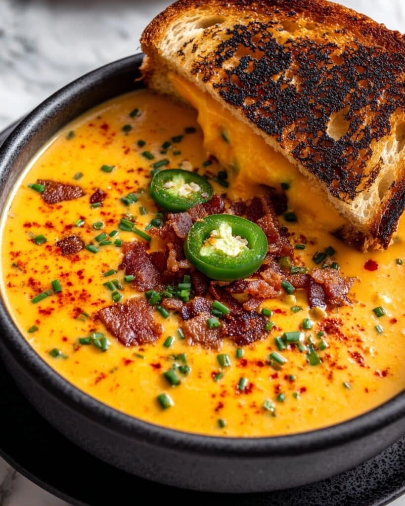 Spicy Jalapeño Popper Soup with Grilled Cheese Dippers Recipe